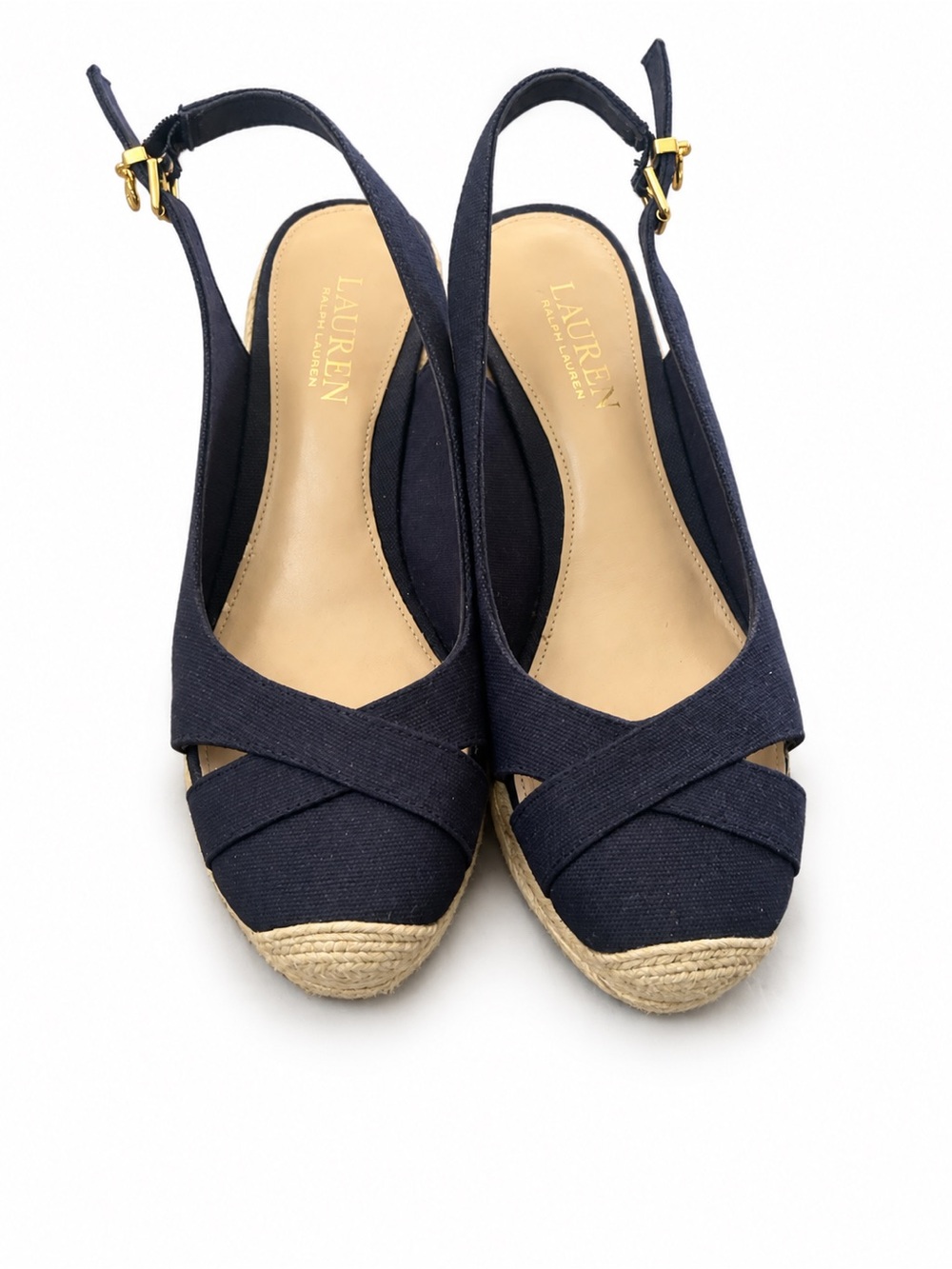 Lauren Ralph Lauren navy espadrille wedge sandals. Size 7.5